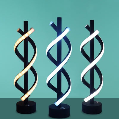 Zeitgenössische nordische Doppelspirale, die Eisenstreifen LED-Tischlampe für Schlafzimmer umwickelt