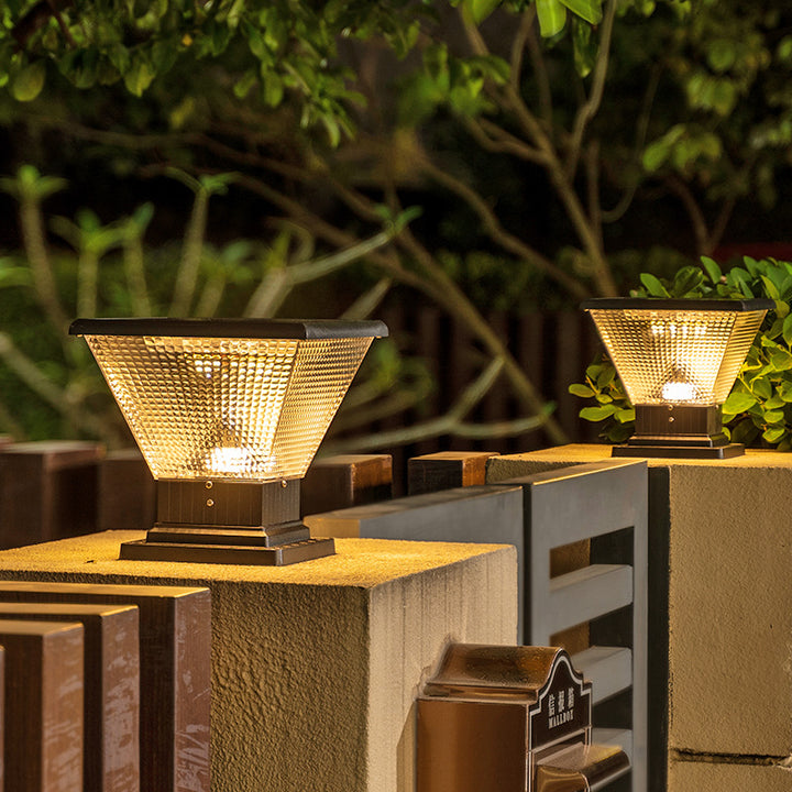 Moderne Einfachheit Solar Quadratisch Runde Aluminium Acryl LED Pfostenkopf Licht Für Garten 