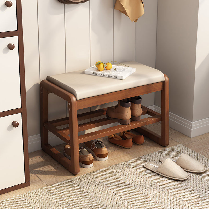 Modern Minimalist Rectangular Leather Solid Wood Shoe Storage 1-Shelf ...
