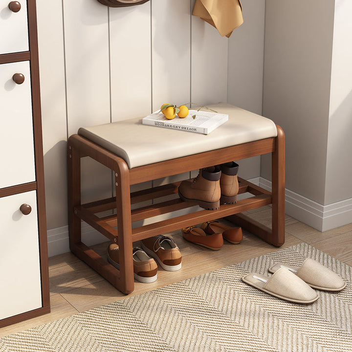 Modern Minimalist Rectangular Faux Leather Solid Wood Shoe Storage 1-Shelf For Entryways