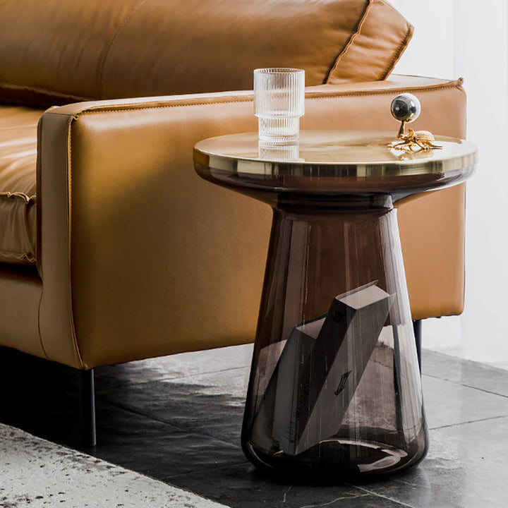 Table basse contemporaine créative en verre rond plaqué métal avec 1 armoire pour salon 