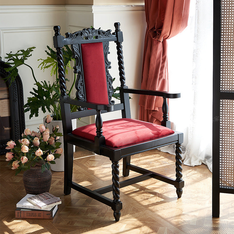 Chaise de salle à manger avec dossier carré en bois traditionnel vintage à cadre incurvé 