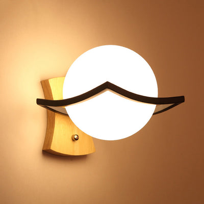 Lámpara de aplique de pared de 1 luz de vidrio y madera esférica minimalista moderna para dormitorio 