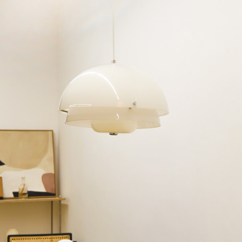 Zeitgenössische nordische runde Kuppel Eisen Glas Acryl 1-Licht Pendelleuchte für Wohnzimmer 