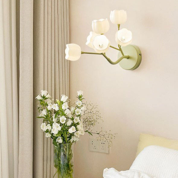 Applique murale à 6 lumières en fer avec branche de campanule scandinave contemporaine pour chambre à coucher 