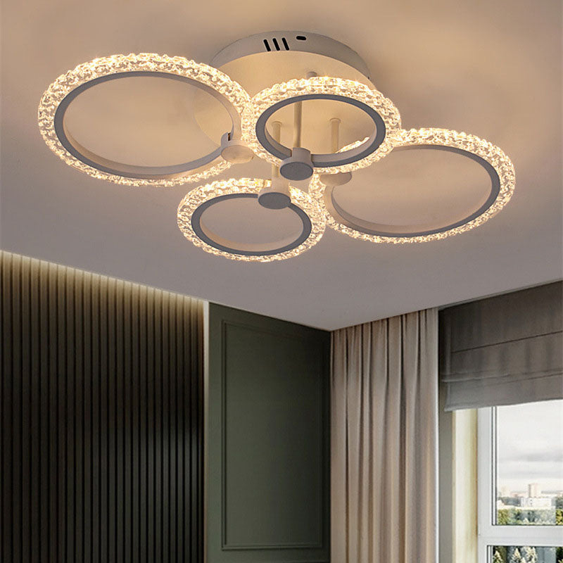 Contemporary Nordic Stainless Steel Acrylic Round LED Semi-Flush Mount Ceiling Light For Bedroom