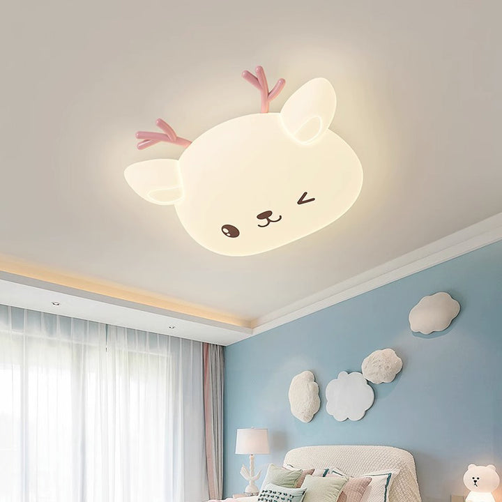 Modern Simplicity Kids Iron PE Deer Elliptical LED Flush Mount Ceiling Light For Bedroom