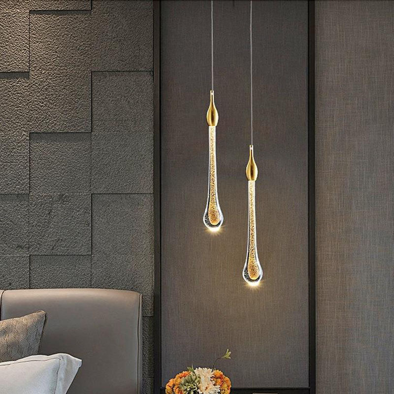 Contemporary Scandinavian Water Drops Hardware Glass LED Pendant Light For Bedroom
