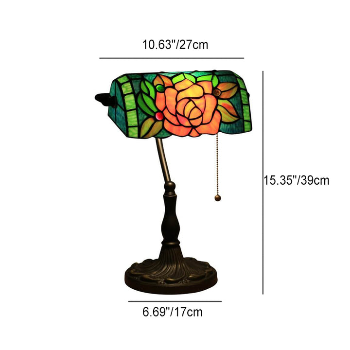 Traditional Tiffany Blooming Flowers Stained Glass 1-Light Bank Table Lamp for Living Room