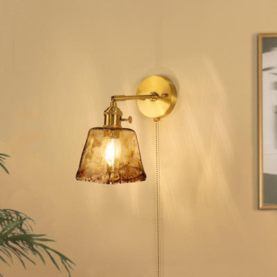 Traditionelle Vintage Messing Bernstein Quadrat Glas Schatten 1-Licht Wand Leuchte Lampe für Wohnzimmer 