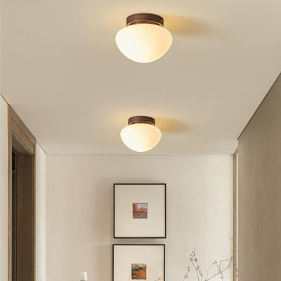 Contemporary Scandinavian Walnut Copper Glass Ball 1-Light Semi-Flush Mount Ceiling Light For Hallway