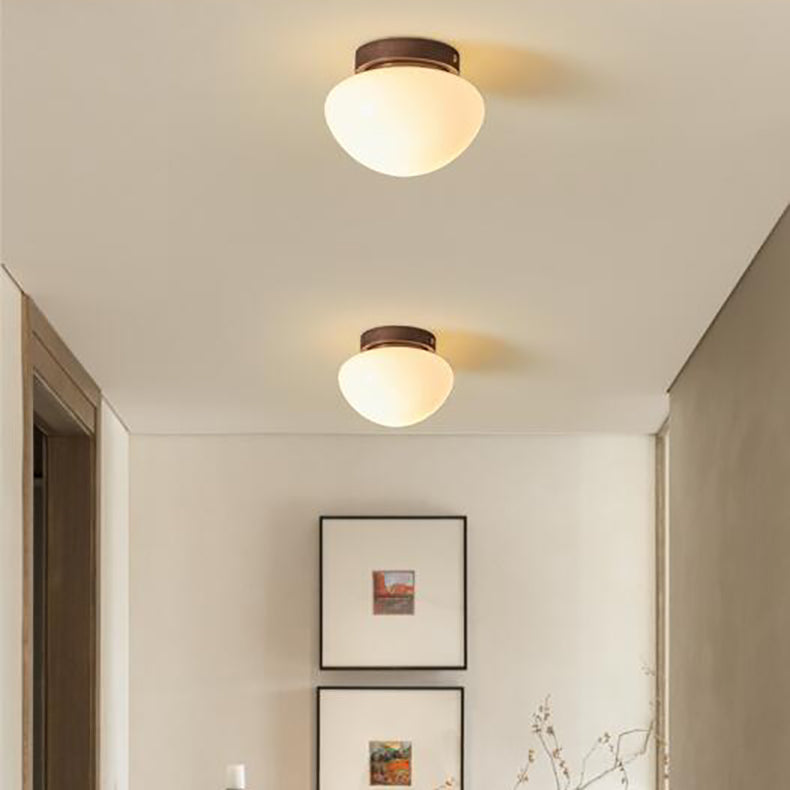 Contemporary Scandinavian Walnut Copper Glass Ball 1-Light Semi-Flush Mount Ceiling Light For Hallway