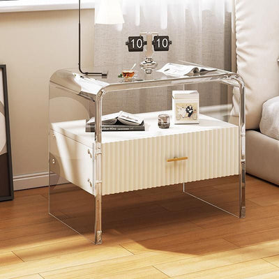 Table de chevet rectangulaire en acrylique et bois massif avec 1 tiroir pour chambre à coucher - Simplicité moderne 
