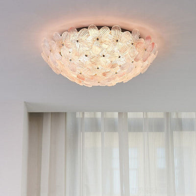 Dôme en Verre en Acier au Carbone de Luxe Moderne Floral 10/16 Lumière Plafonnier Semi-Encastré pour Salon 
