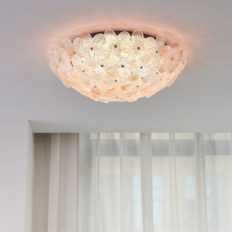 Dôme en Verre en Acier au Carbone de Luxe Moderne Floral 10/16 Lumière Plafonnier Semi-Encastré pour Salon 