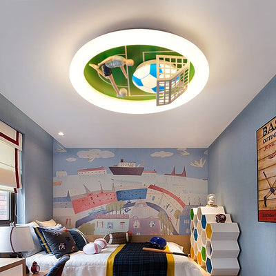 Modern Art Deco Soccer Round Acrylic Iron LED Flush Mount Ceiling Light For Living Room