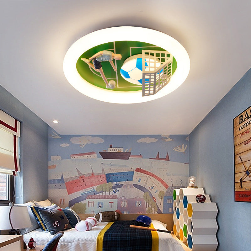 Modern Art Deco Soccer Round Acrylic Iron LED Flush Mount Ceiling Light For Living Room