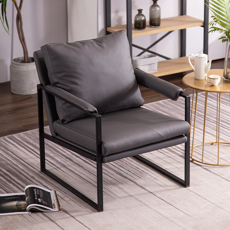 Contemporary Scandinavian Fabric Velvet Faux Leather Carbon Steel Latex Sponge Square Accent Chair Backrest Armrest For Living Room