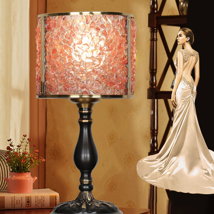 Lampe de table 1 lumière avec abat-jour en pierre de cristal moderne et base en cuivre pour bureau 