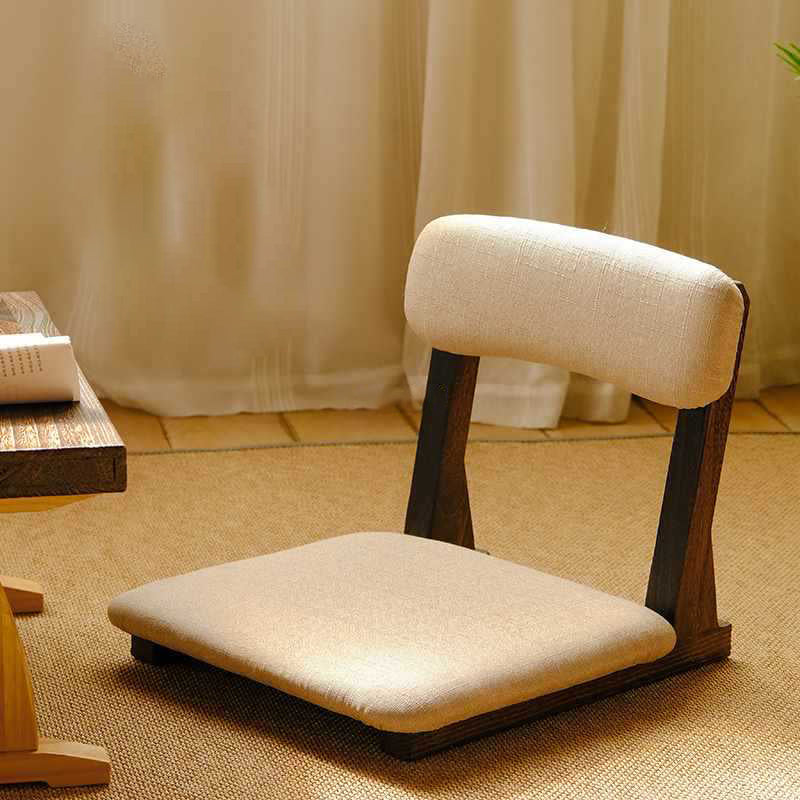 Traditioneller japanischer quadratischer Paulownia-Holz-Baumwoll-Leinenstuhl Tatami-Rückenlehne für den Unterhaltungsraum 