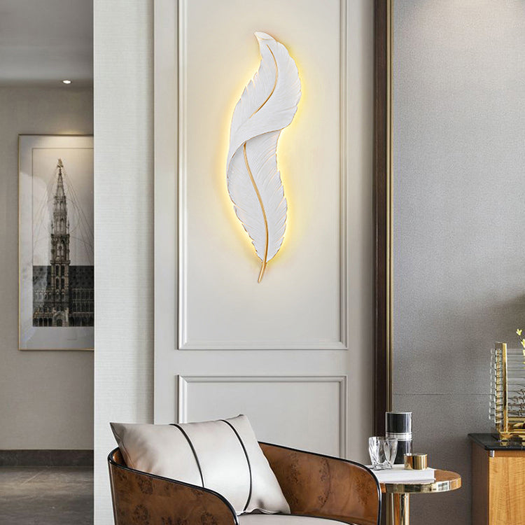 Zeitgenössische nordische Feder Hardware Harz LED Wandleuchte Lampe für Wohnzimmer 