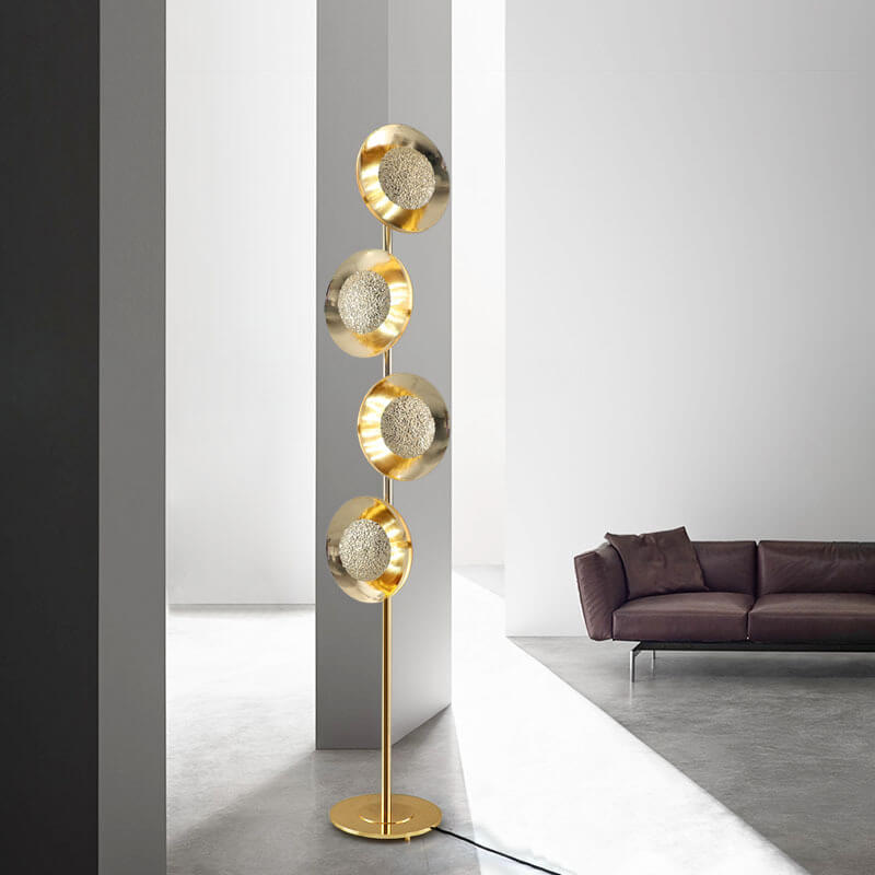Contemporary Creative Light Gold Circles Disc Long Pole LED Standing Floor Lamp For Living Room