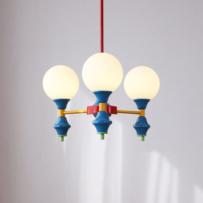 Zeitgenössischer nordischer Kronleuchter mit Eisenrahmen und Glaskugelschirm, 3/5 Lichter, für Wohnzimmer 