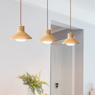 Traditionelle japanische runde kegelförmige Pendelleuchte aus Holz mit 1 Licht für das Wohnzimmer 