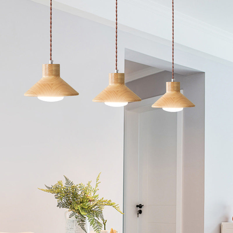 Traditionelle japanische runde kegelförmige Pendelleuchte aus Holz mit 1 Licht für das Wohnzimmer 