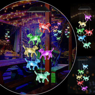 Modern Decorative Solar Colorful Wind Chime Puppy ABS Plastic LED Outdoor Landscape Lighting