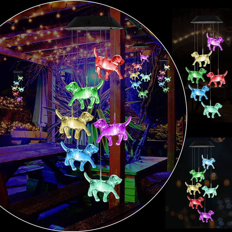 Modern Decorative Solar Colorful Wind Chime Puppy ABS Plastic LED Outdoor Landscape Lighting