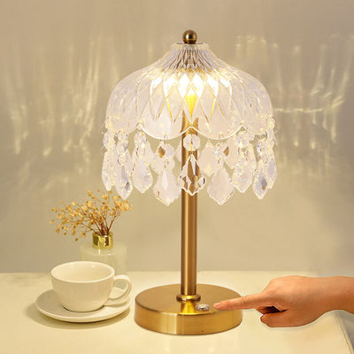 Modern Luxury Crystal Glass Umbrella USB LED Table Lamp