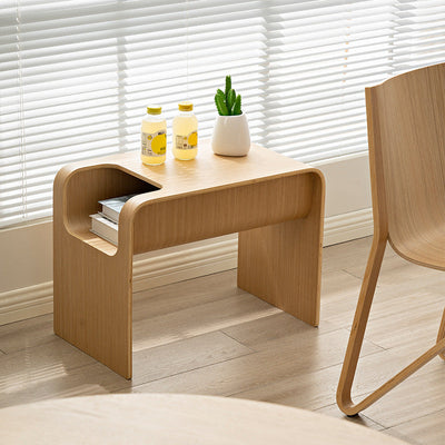 Table d'appoint en bois massif minimaliste moderne en forme de C avec rangement pour le salon 