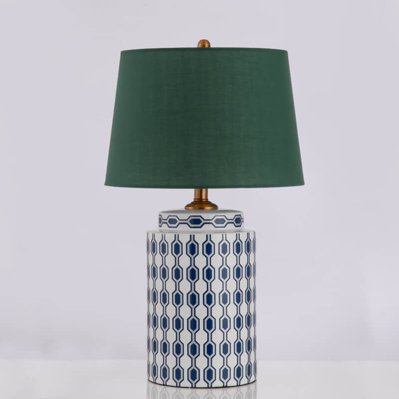 Lampe de table moderne en céramique cylindrique avec matériel en lin à 1 lumière 