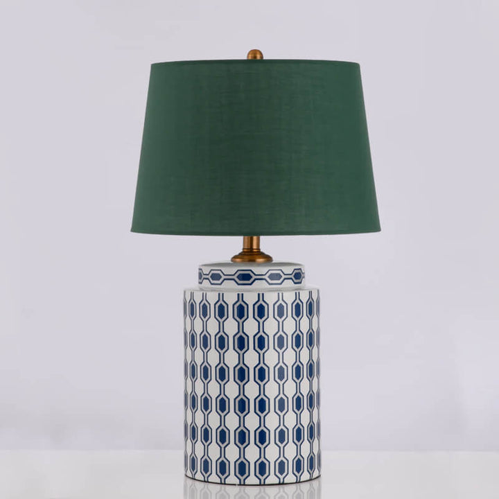 Lampe de table moderne en céramique cylindrique avec matériel en lin à 1 lumière 