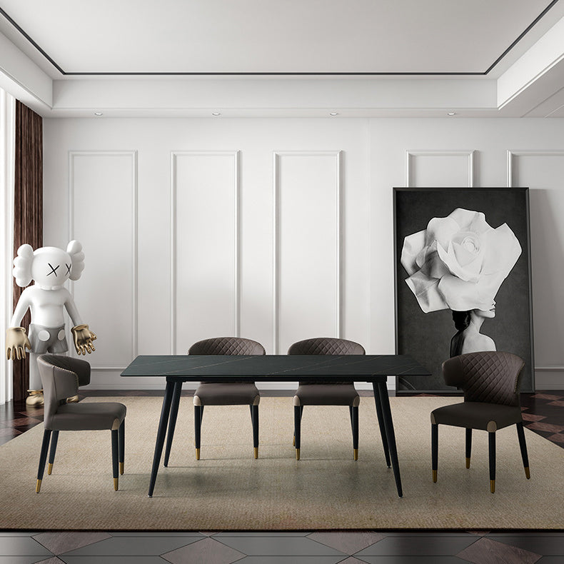 Chaise de salle à manger avec dossier en bois à peau de microfibre minimaliste moderne en acier au carbone et éponge avec arc carré 