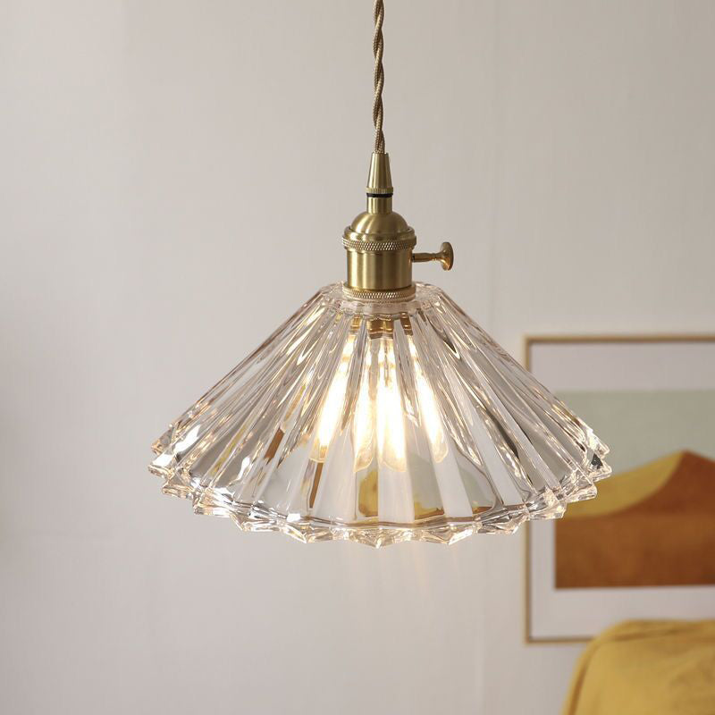 Suspension Luminaire en Laiton et Verre Vintage Traditionnel à 1 Lumière pour Salon 