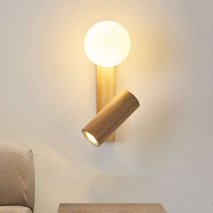 Zeitgenössische skandinavische rechteckige Kugel-Zylinder-Holz-PE-LED-Wandleuchter-Lampe für Schlafzimmer 