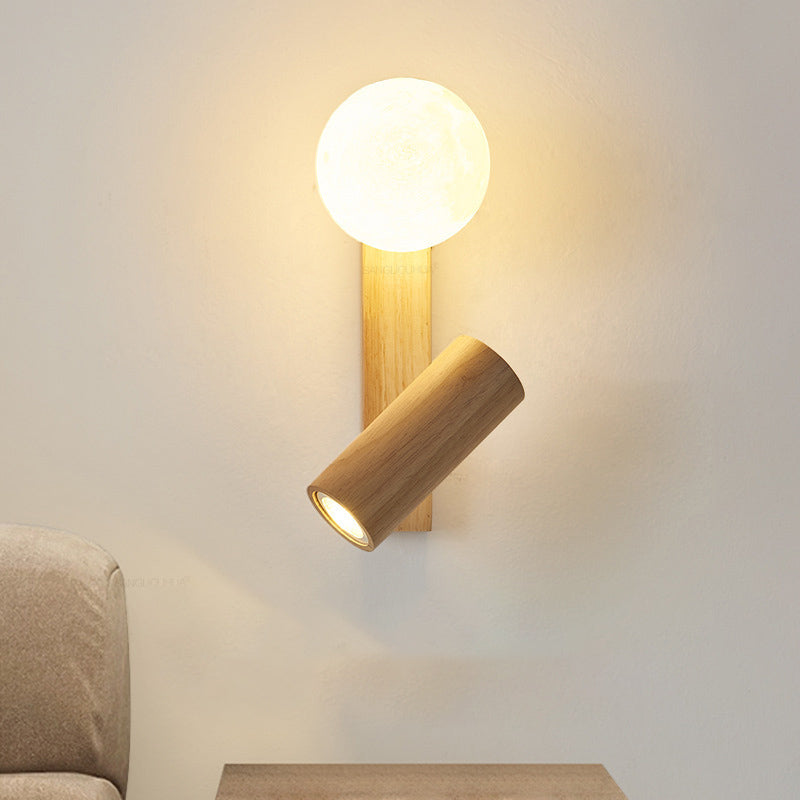 Applique murale contemporaine scandinave rectangulaire en bois PE LED pour chambre à coucher 