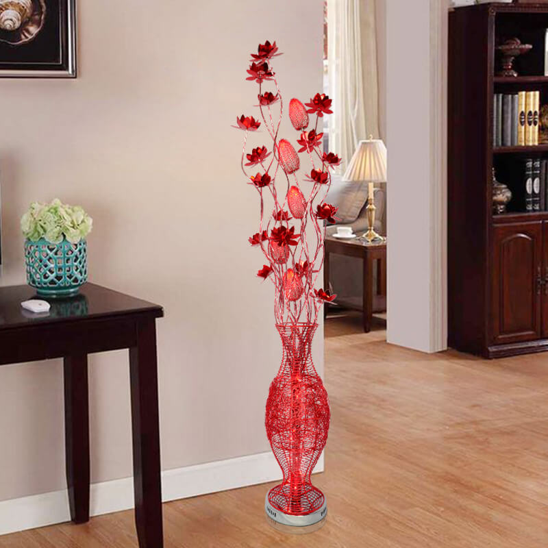 Contemporary Creative Vase Flower Design Aluminum LED Standing Floor Lamp for Living Room
