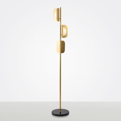 Zeitgenössische, schlichte, klappbare, quadratische Stehlampe mit 3 Lichtern und Metall-Marmorsockel für das Home Office 