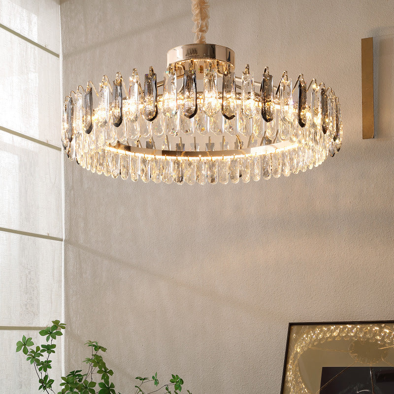 مصباح معلق LED بإطار ذهبي فاخر ومستدير بتصميم عصري لغرفة المعيشة 