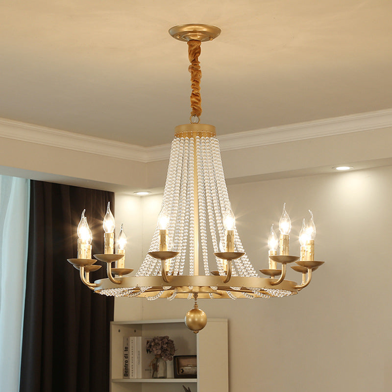 Chandelier Contemporain de Luxe en Fer Rond avec Cadre, Perles de Cristal, 6/8/10/12 Lumières pour Salon 