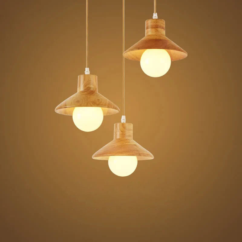 Traditionelle japanische runde Pendelleuchte aus Holz mit 1 Licht für Esszimmer 