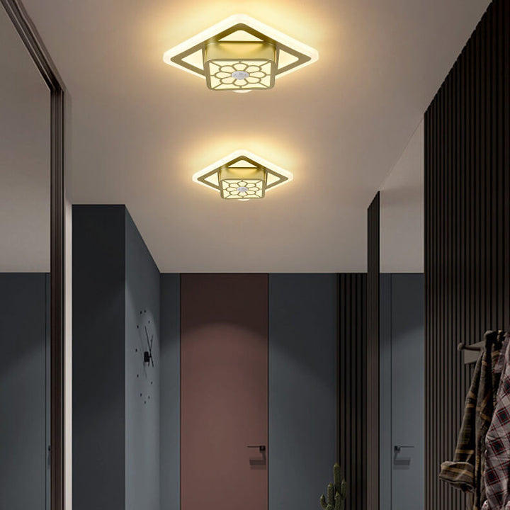 Modern Minimalist Acrylic Iron Floral Square Geometry LED Flush Mount Ceiling Light For Living Room