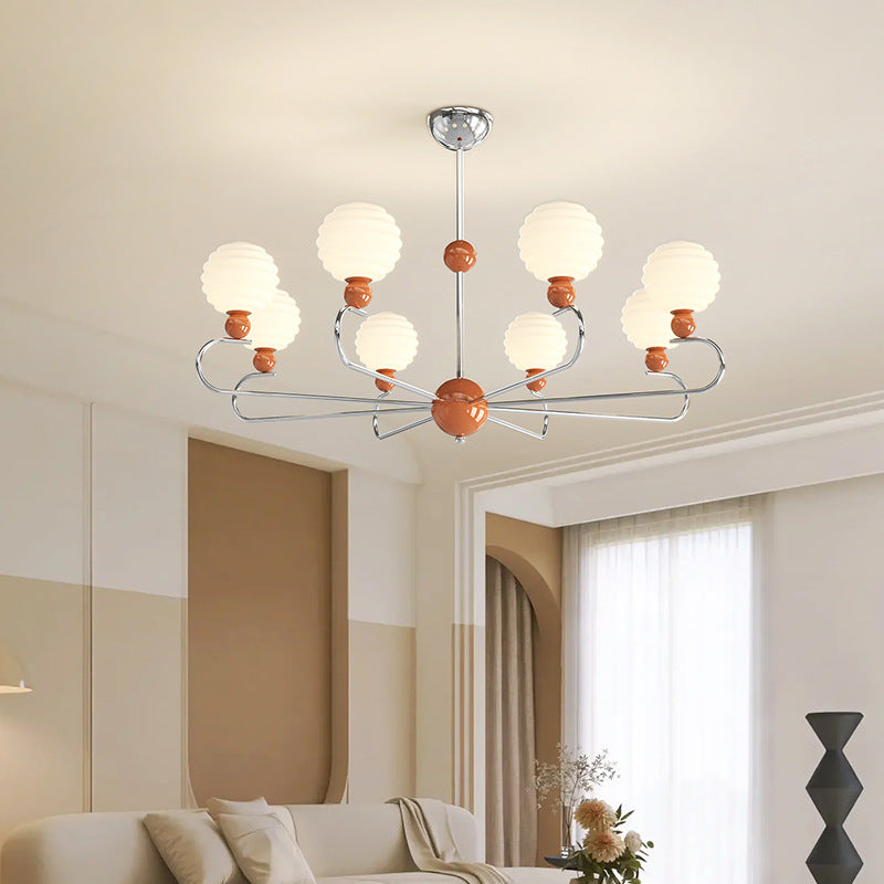 Chandelier contemporain nordique avec abat-jour en verre en forme de haricot magique et cadre en fer à 5/8 lumières pour salon 