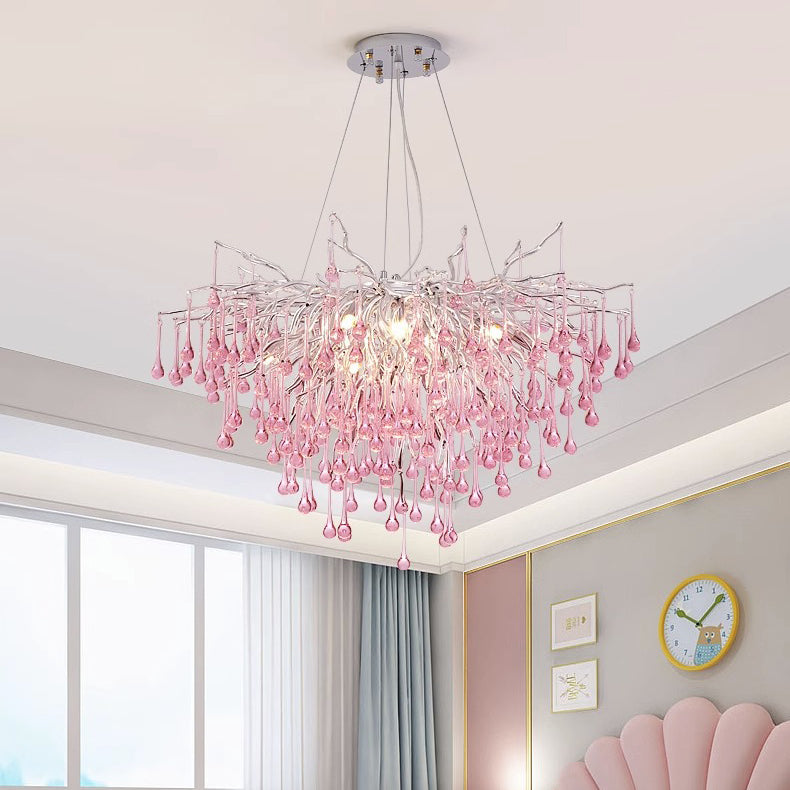 Moderne Luxus Kristall Glas Aluminium Zweig Wasser Tropfen 6/8/10/14 Kronleuchter Für Esszimmer 