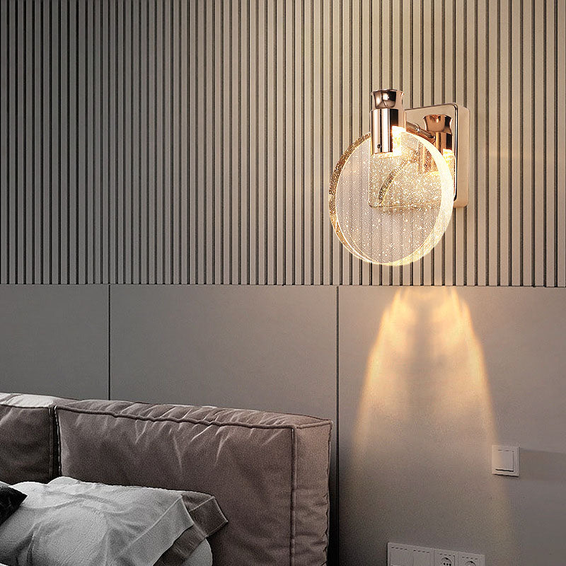 Aplique de pared LED de cristal de aluminio con base cuadrada redonda minimalista moderna para dormitorio 