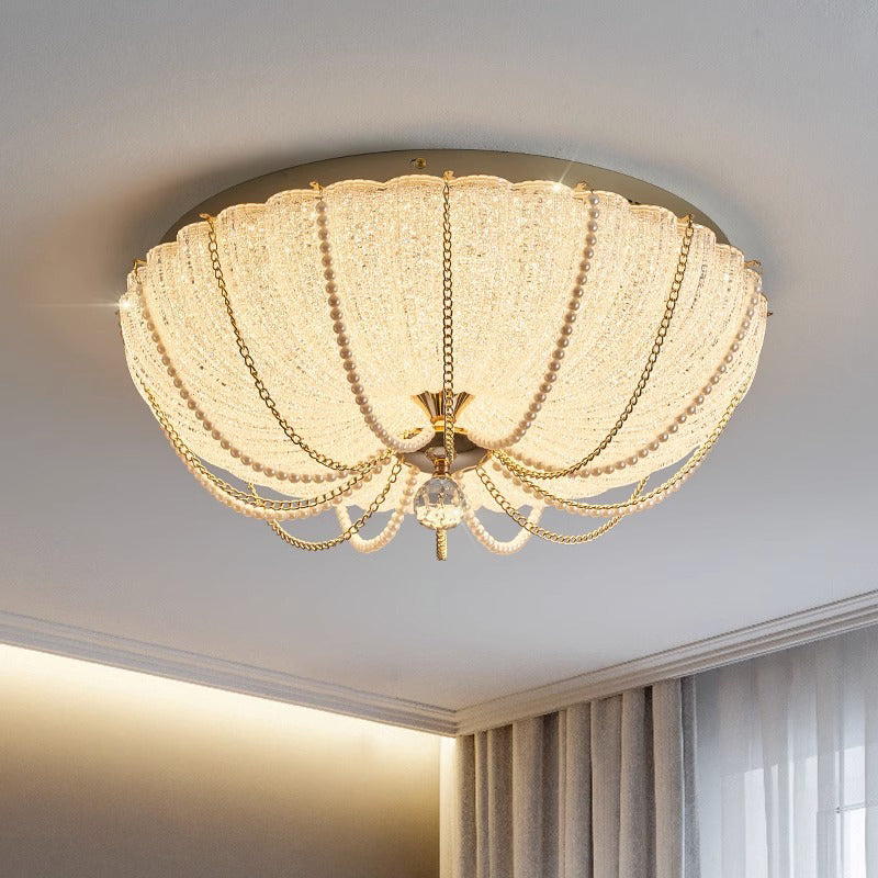 Moderne Art Deco Kürbis Halb Runde Eisen Kristall LED Unterputz Deckenleuchte Für Schlafzimmer 