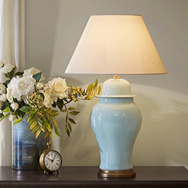 Lampe de table 1 lumière en céramique rustique traditionnelle avec vase conique pour étude 